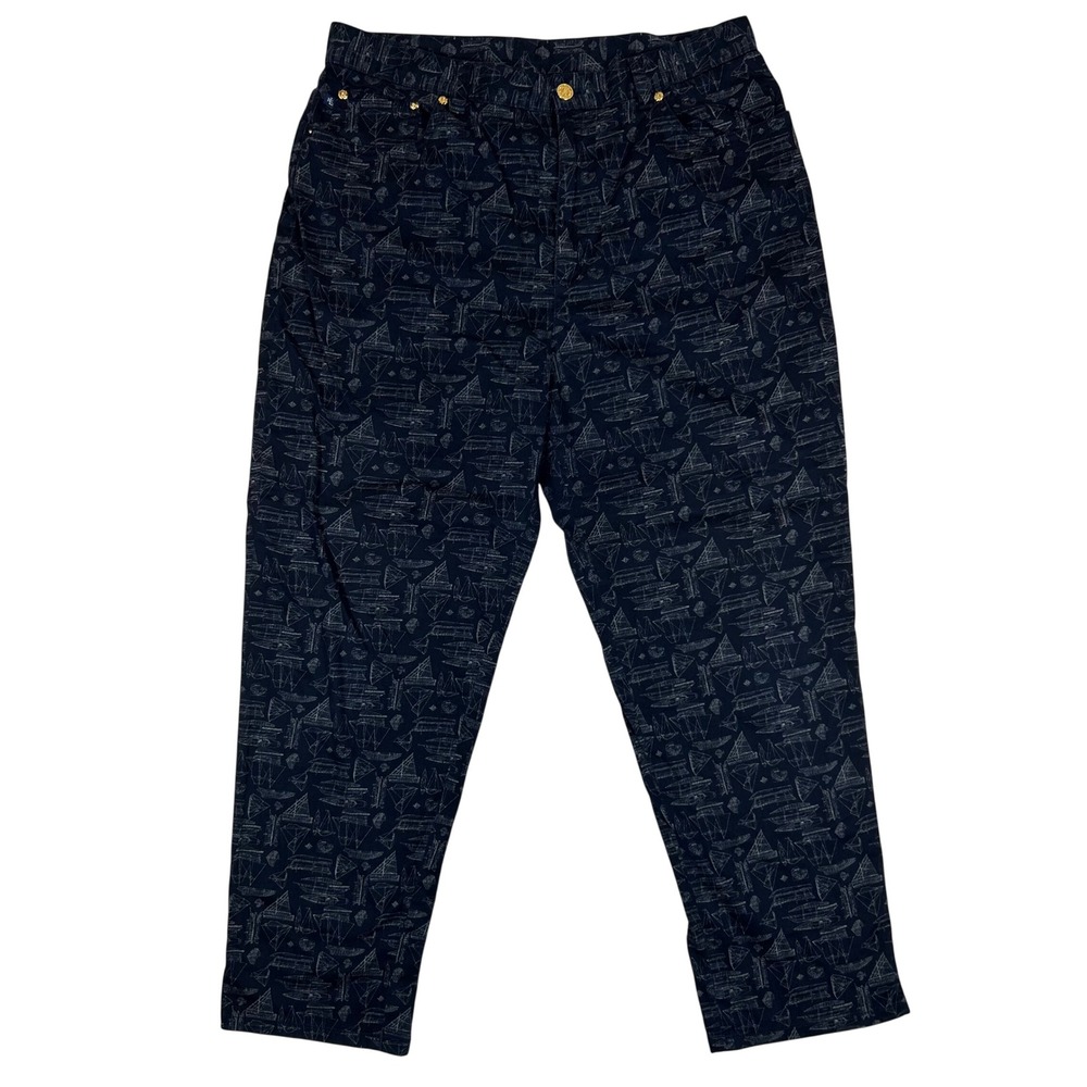 Lauren Ralph Lauren Navy Sailboat Print Ankle Pants Womens 14 Nautical Stretch